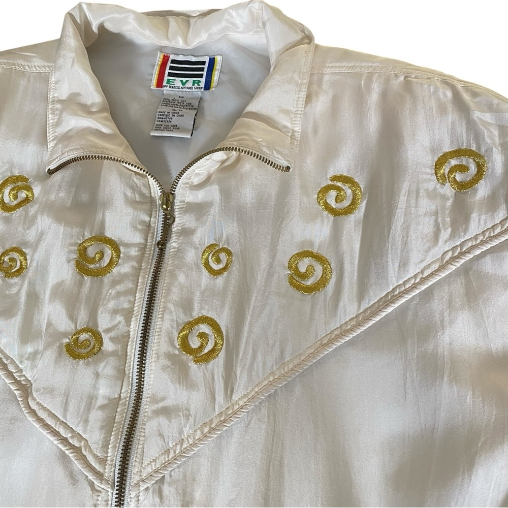 Vintage 80s 100% Silk Track Jacket XL Gold Embroidery Retro Bowling Roller Disco